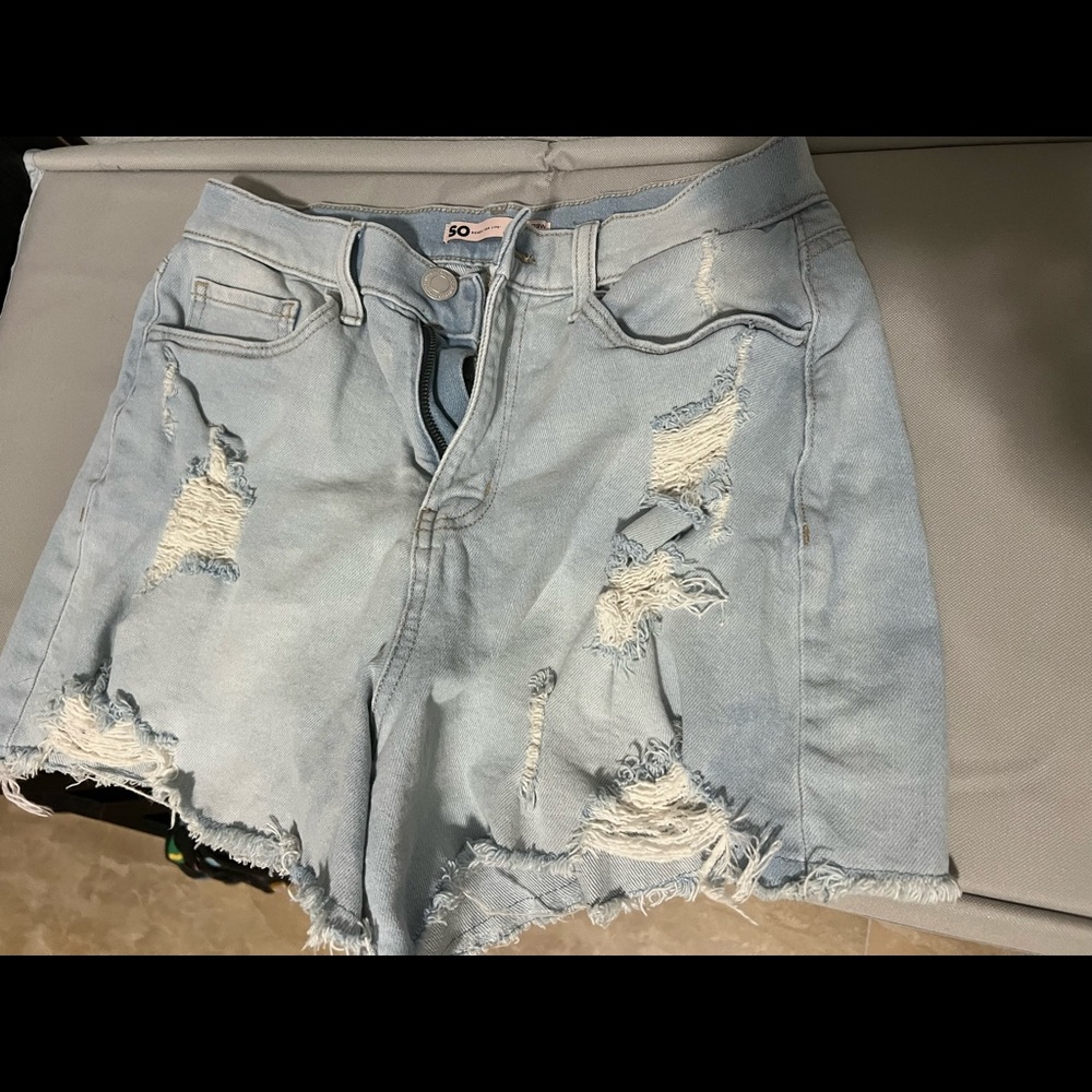 Distressed High-Waist Shorts